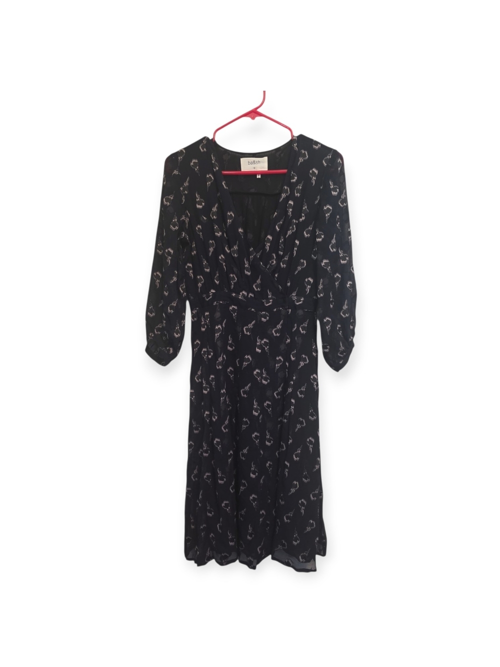Women's Ba&sh "Memory" v-neck wrap dress with sheer arms, size 0 (4 US)